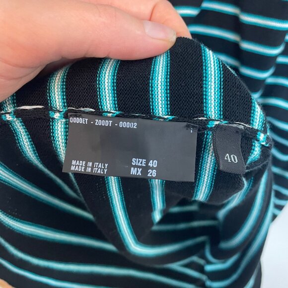 Prada Italian 40 US 4 Black Blue Striped Knit Sweater Dress 2013 Fitted Waist - Picture 4 of 8